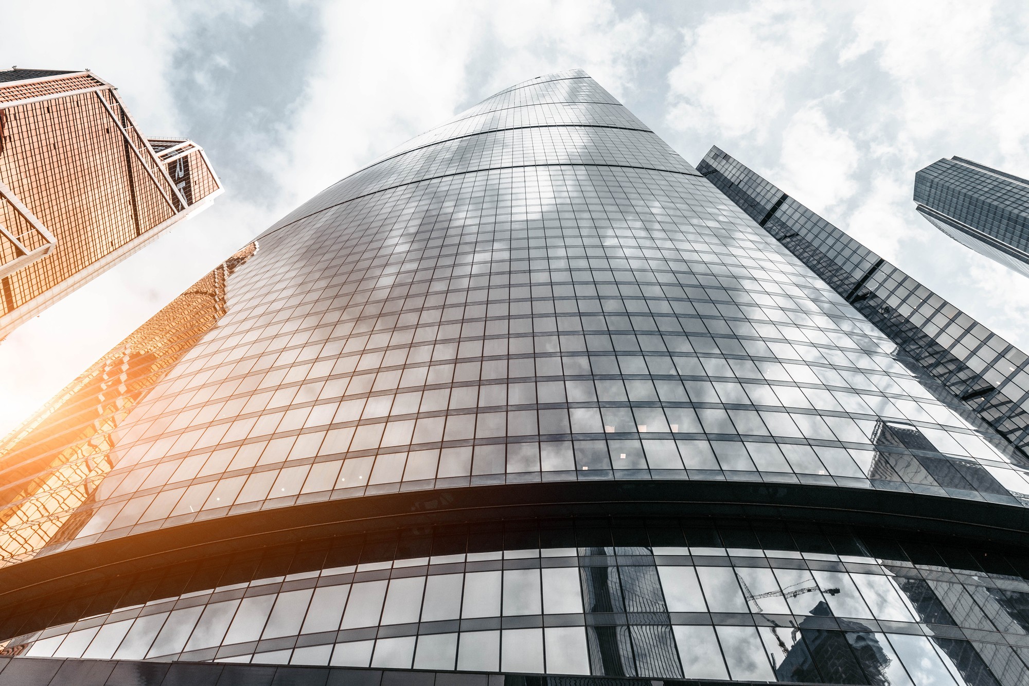 view of skyscraper from outside at ground floor